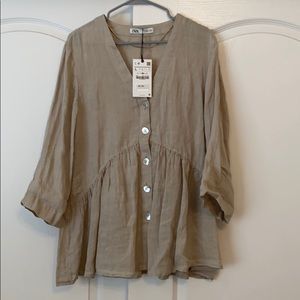 beige ZARA button down top NWT, size L